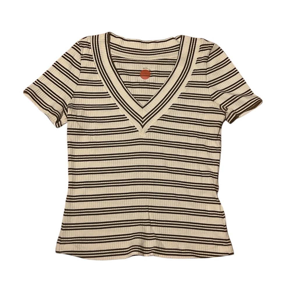 Daily Practice by Anthropologie Striped V-Neck Short Sleeve Tee Size S